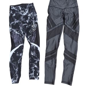 PINK Victoria's Secret Black & White Marble and Charcoal Mesh Leggings Duo